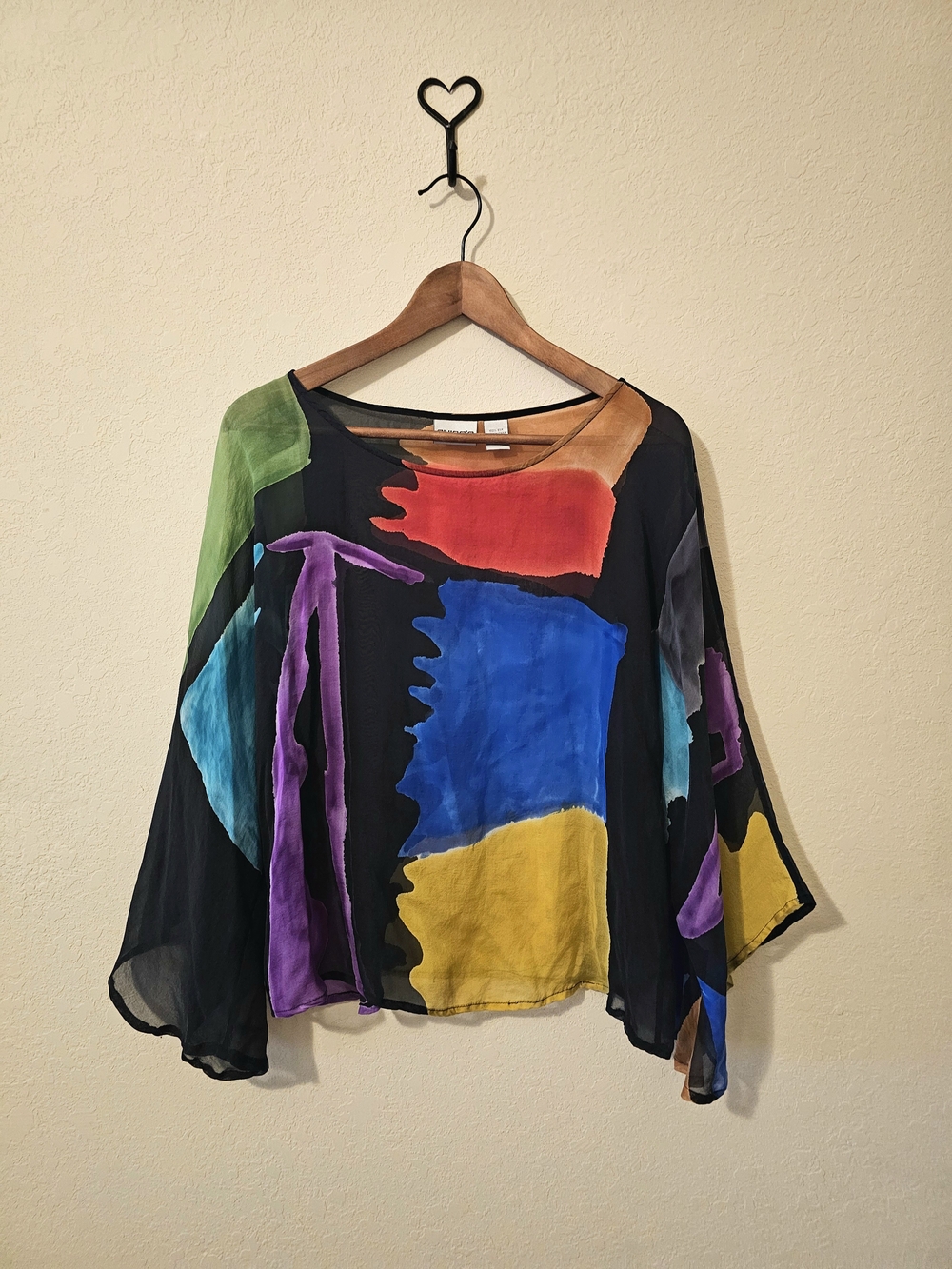 Chico's Black Multicolor Abstract Silk Top